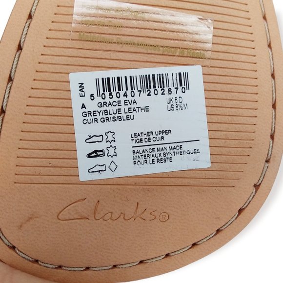 NEW Clarks Grace Eva Leather Comfort Heels Size 8.5M Grey Blue Block Heel - Picture 10 of 11